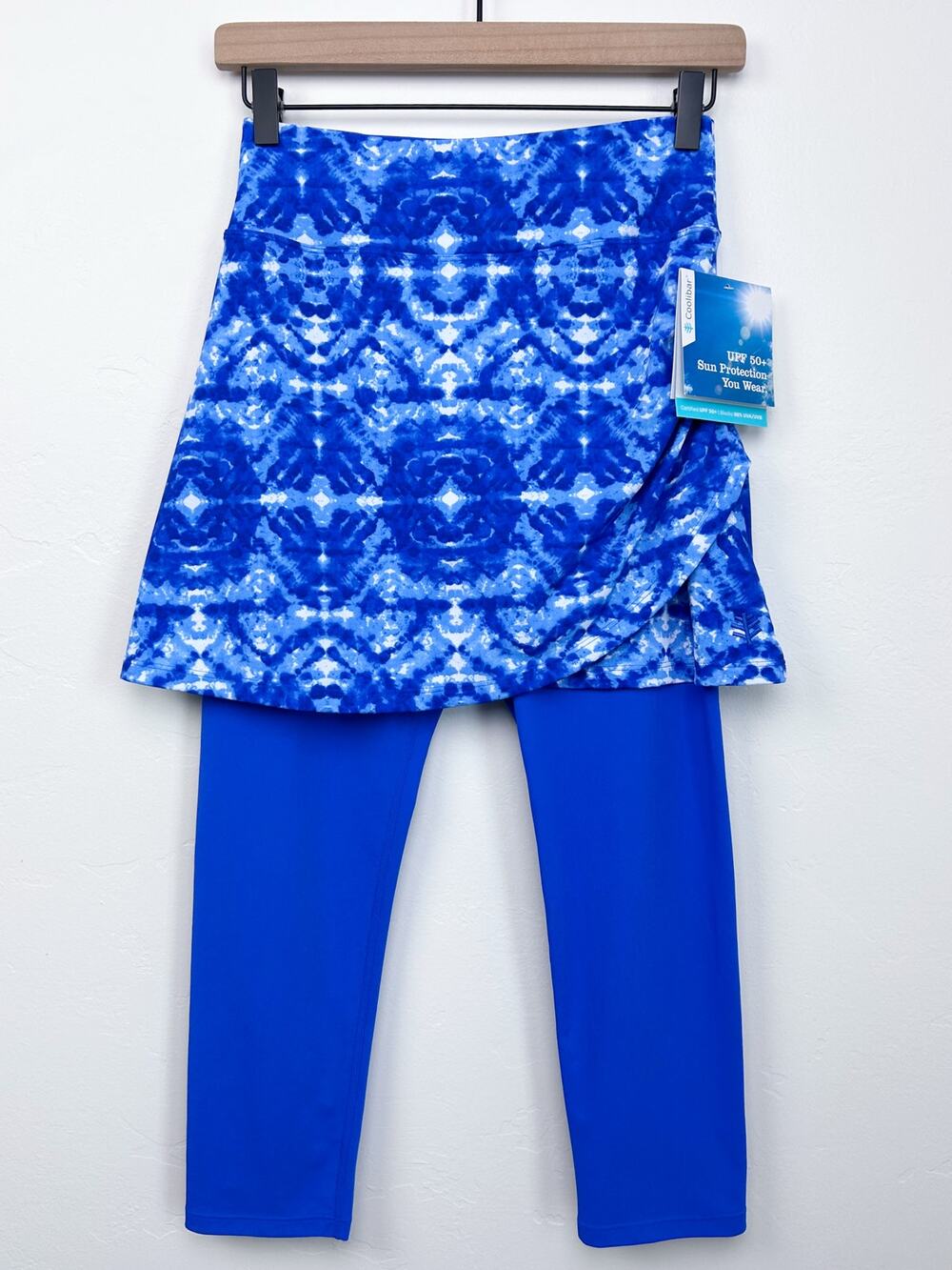 Coolibar XS Coastal Blue Ruched Skirted Swim Leggings UPF 50+ Kahula Capris NWT